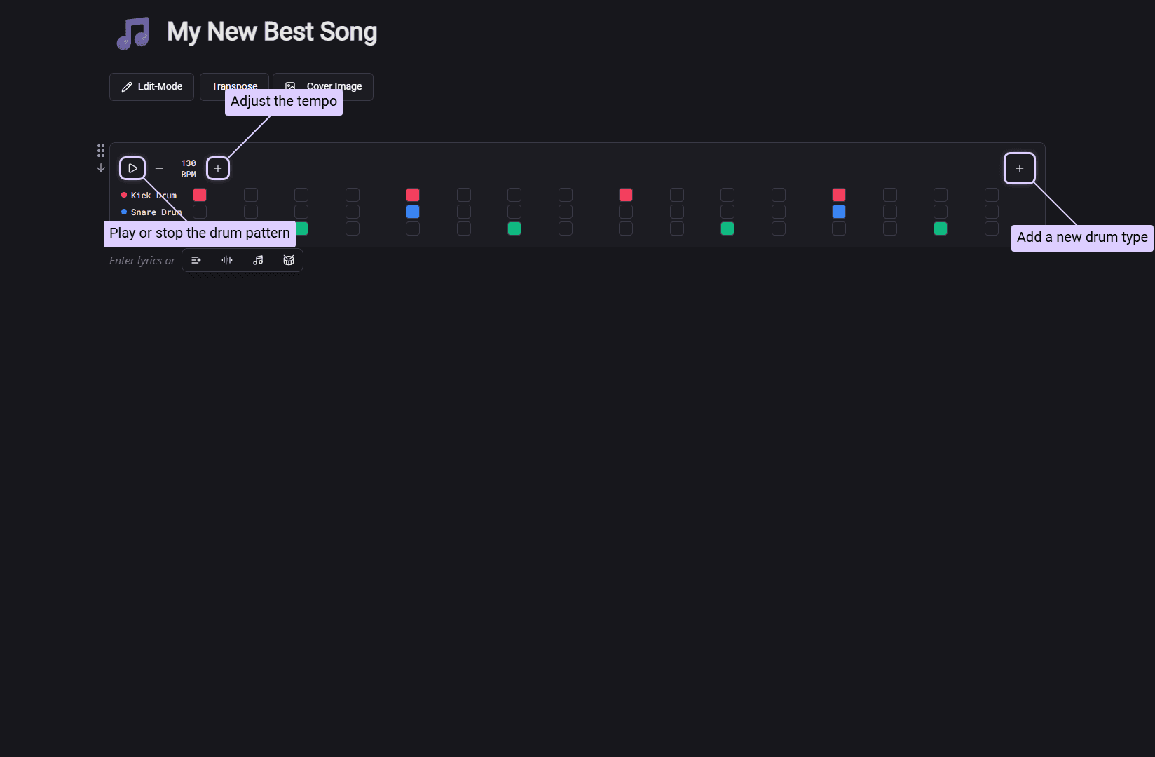 Drum pattern block with pattern