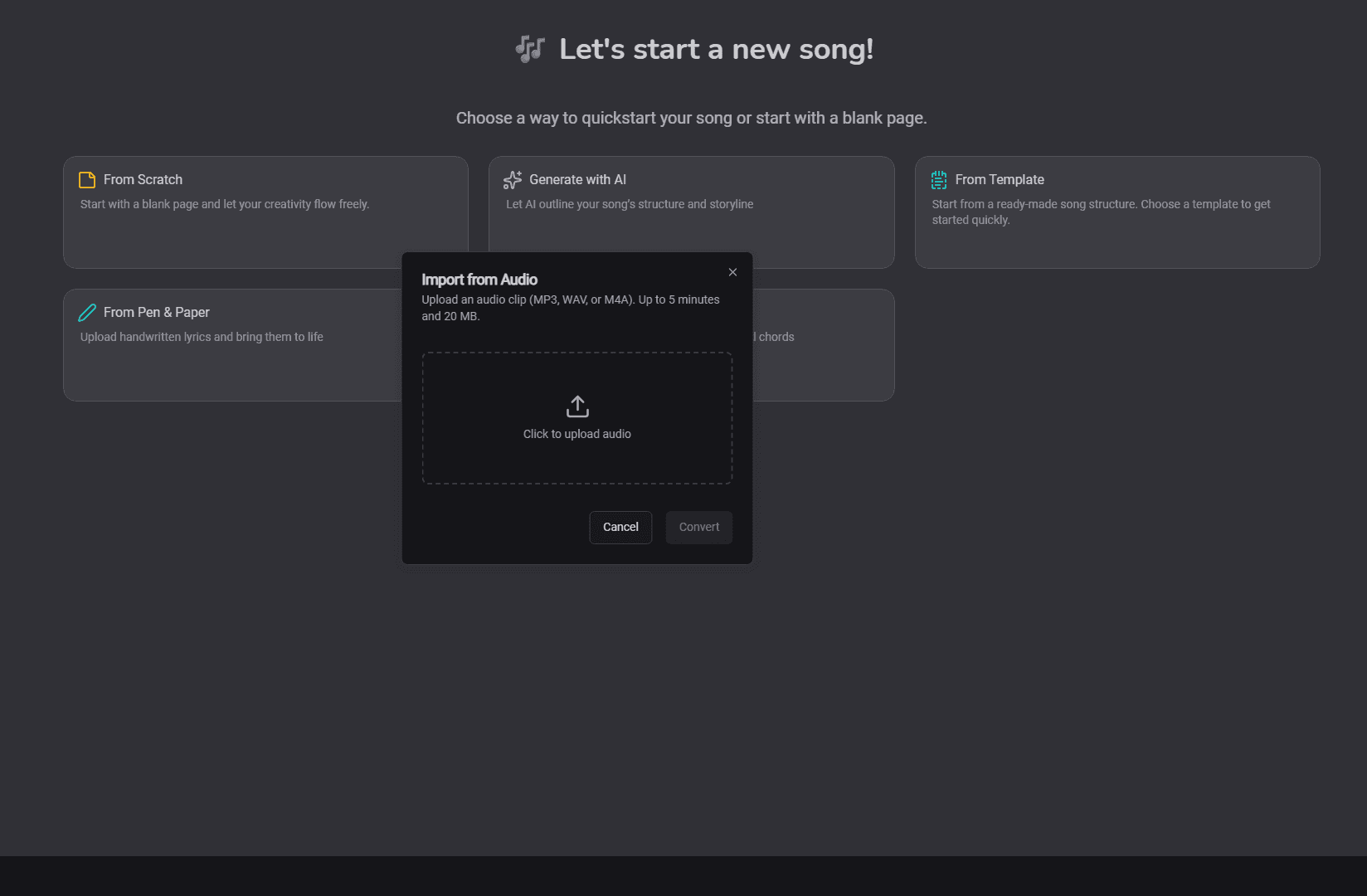 Import from audio dialog